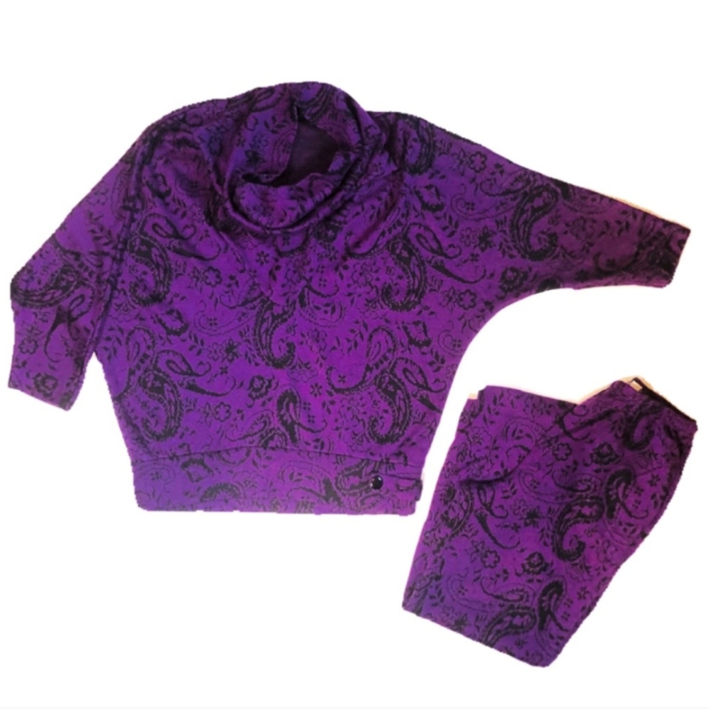 Vintage Purple Paisley Sweater & Pants Set